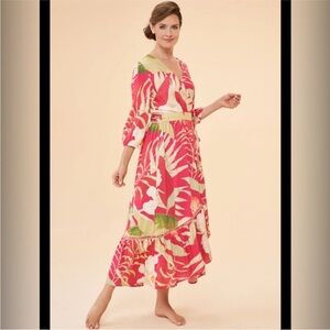 NWOT Powder Tropical Wrap Dress , Dark Rose size large.